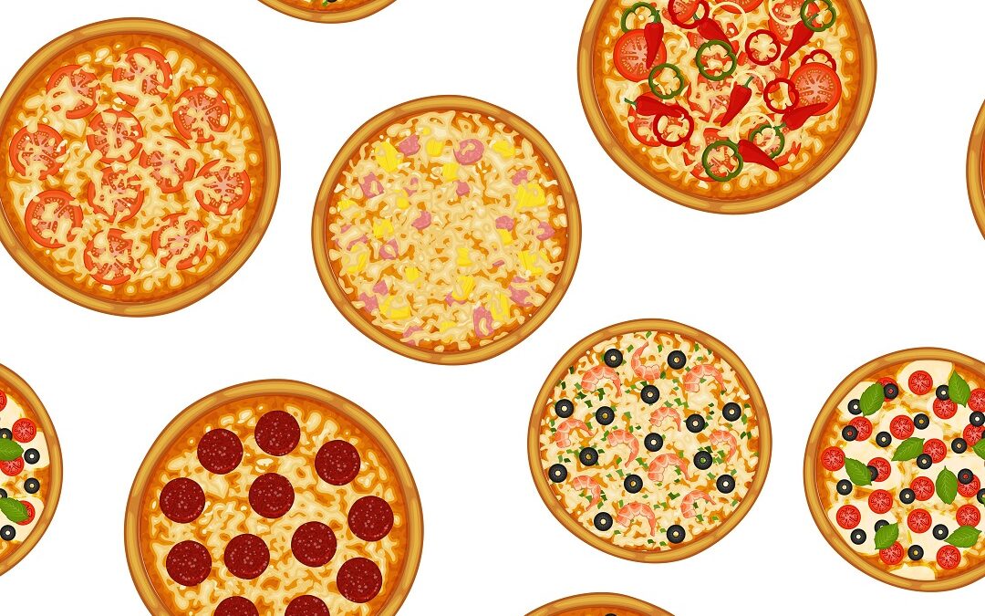 Many common types of pizza exist such as Cheese, Pepperoni, Sausage, and Hawaiian for you to enjoy at any pizza place.